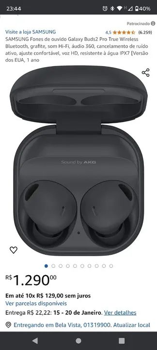 Fones de Ouvido Samsung Galaxy Buds2 Pro True Wireless - Novo