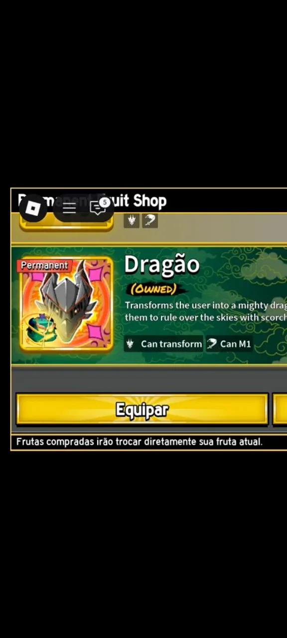 Fruta Dragão - Blox Fruits permanente upada
