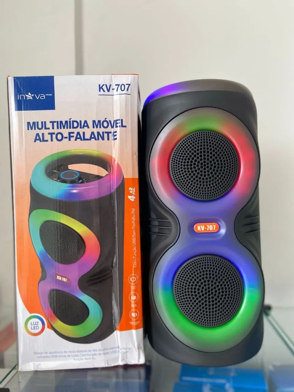 CAIXA DE SOM PORTÁTIL BLUETOOTH INOVA KV-707 COM LUZES LED