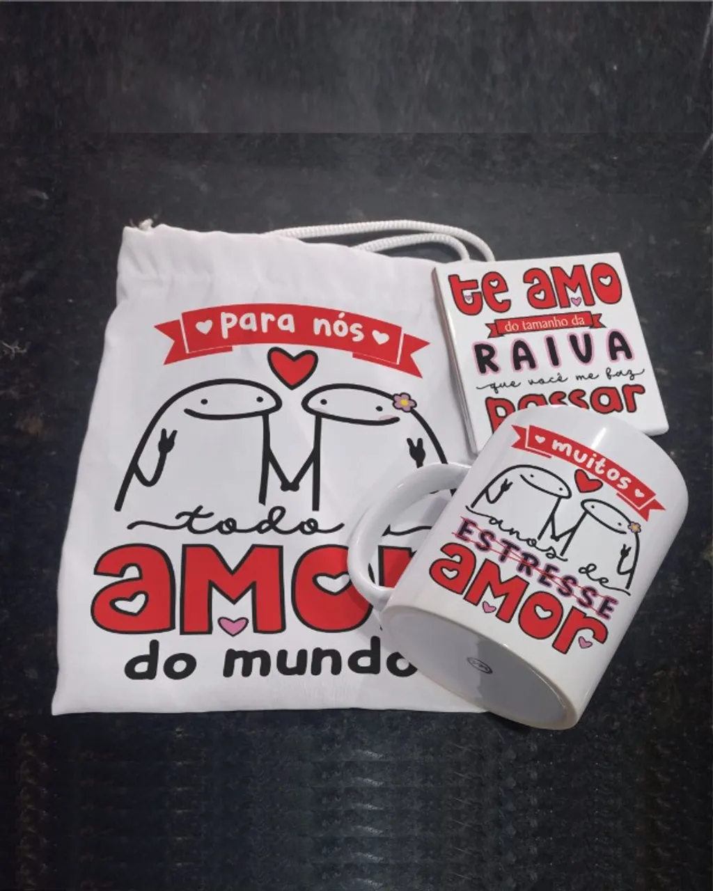 KIT CANECA + AZULEJO + SAQUINHO PARA CANECA DIA DOS NAMORADOS