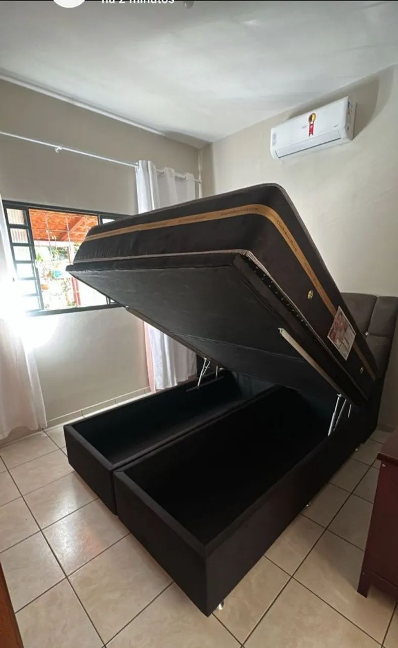 Cama Queen box e colchão 