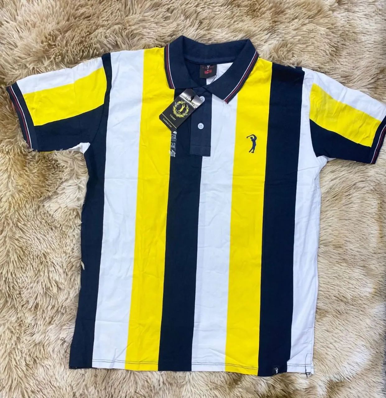 Camisa Polo Listrada Laranja, Branca e Azul - Foto 5