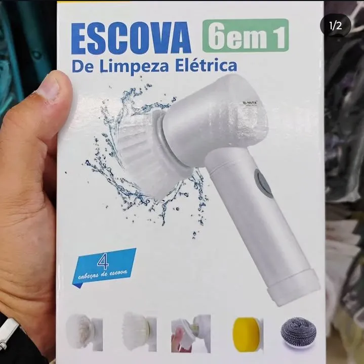 Escova Elétrica 6 em 1 para Limpeza - Nova