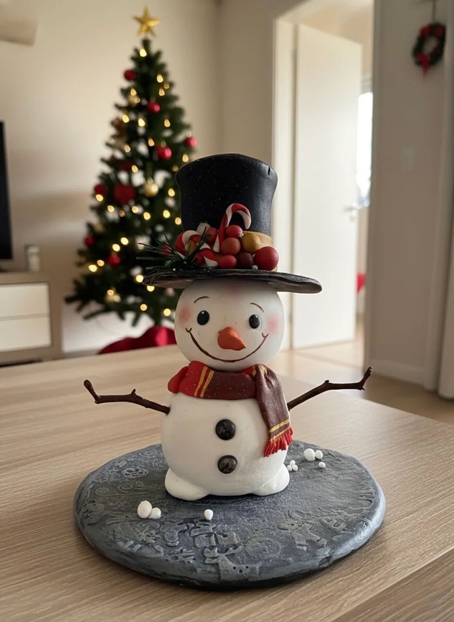 Boneco de neve artesanal de Biscuit - decoração de Natal 