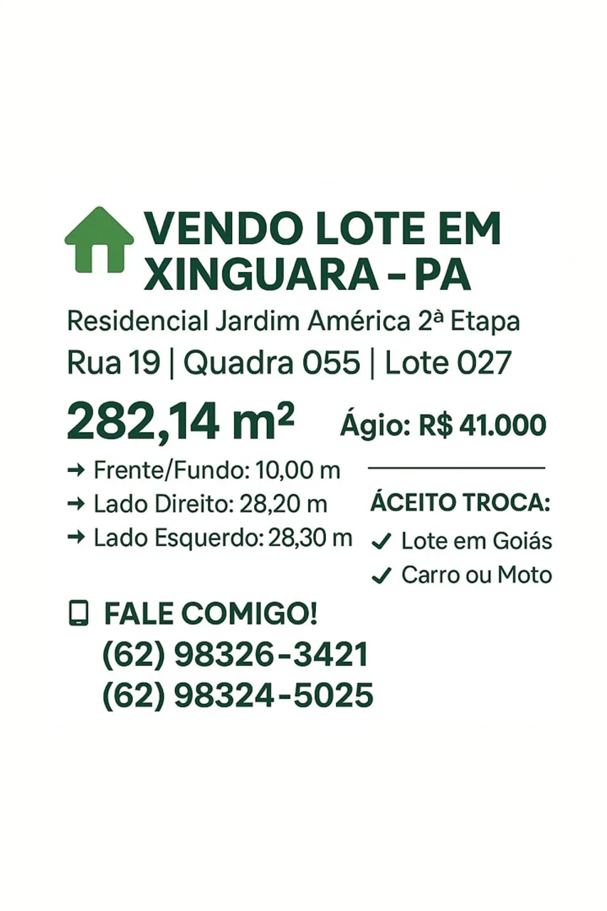 VENDE-SE LOTE EM XINGUARA-PÁ