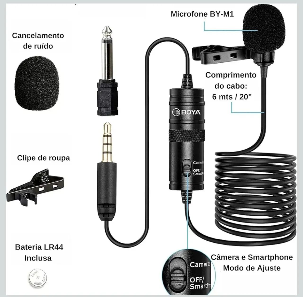 Microfone de Lapela BOYA BY-M1, Omni Direcional, Preto - Foto 2
