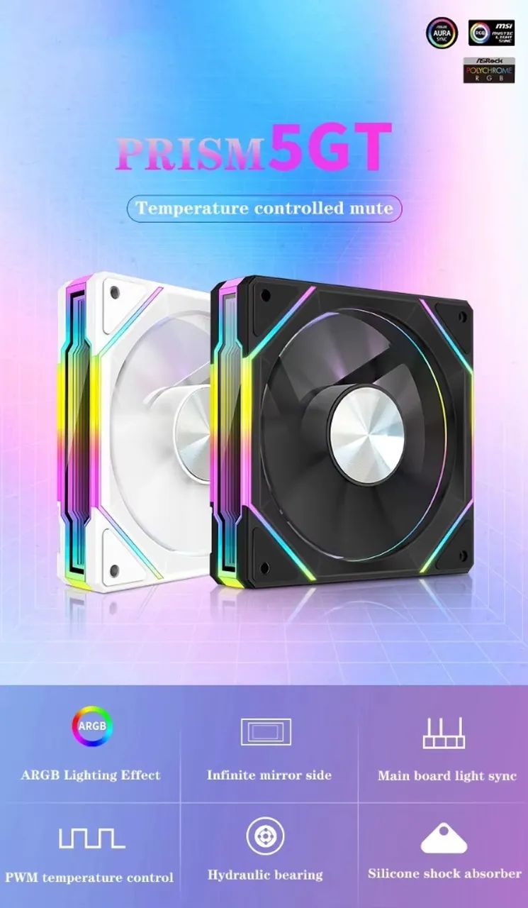 Kit 3 Ventoinhas NeedMax Ice Whale Prism 5GT Reverse, 120mm, ARGB, Branco, Estilo Lian Li