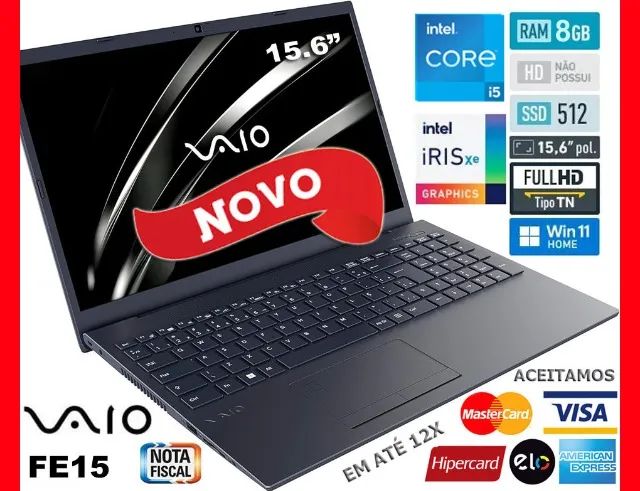 Notebook Vaio FE 15 Core i5, 8GB, SSD 512GB, Tela 15.6", Novo na Caixa, Nota, Gar, Troco!