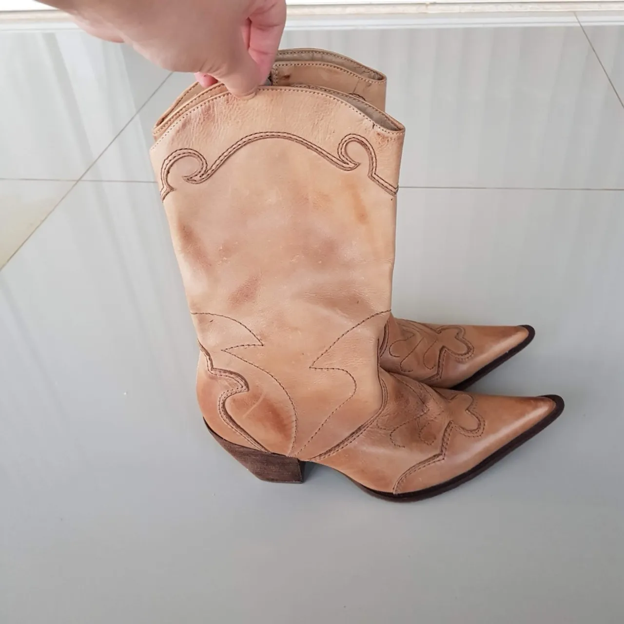 Bota Country de couro marrom claro 36 marca Dumond