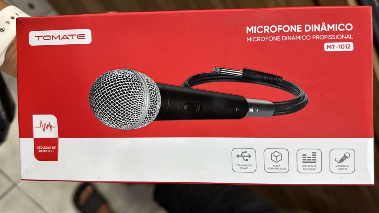 Microfone Dinâmico Tomate Mt-1012 Preto 5m com fio- novo