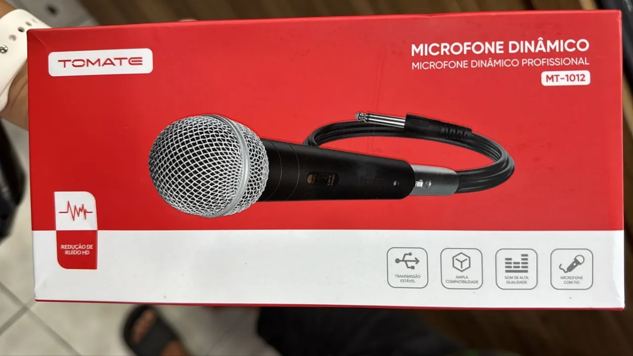 Microfone Dinâmico Tomate Mt-1012 Preto 5m com fio- novo