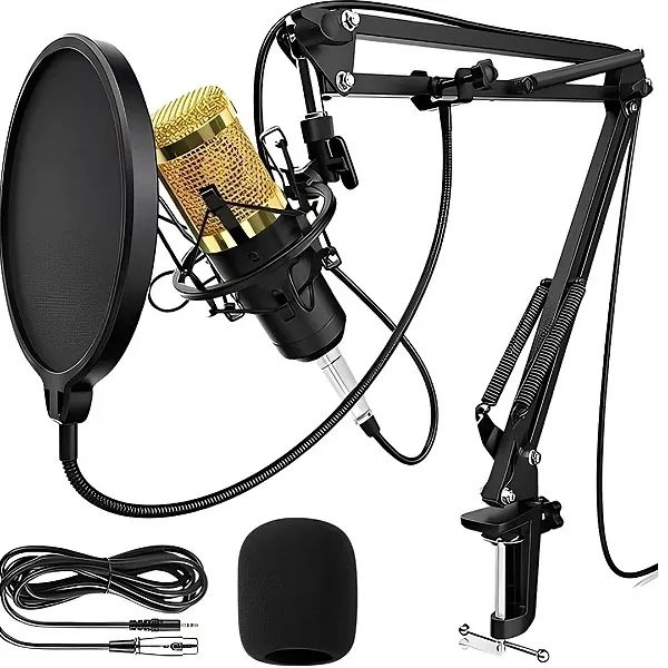Kit Microfone Condensador Profissional com Braço Articulado para Podcasts e Lives Knup