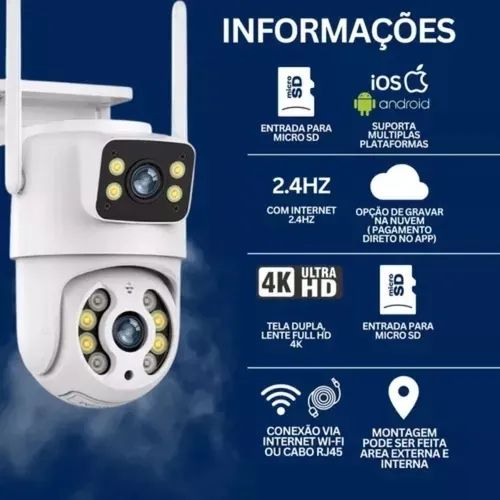 Câmera De Segurança Lente Dupla APP YOOSEE IP66 WiFi 360