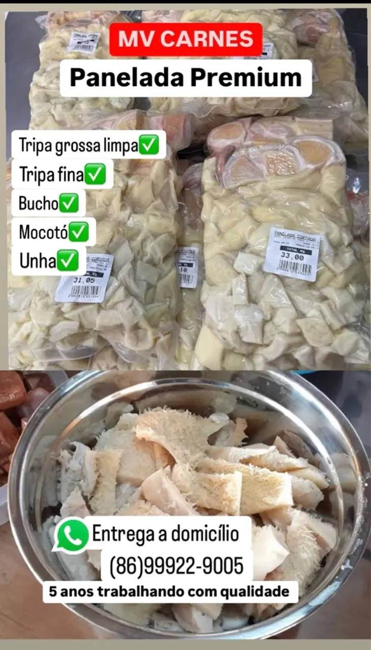 Panelada cortada e limpa