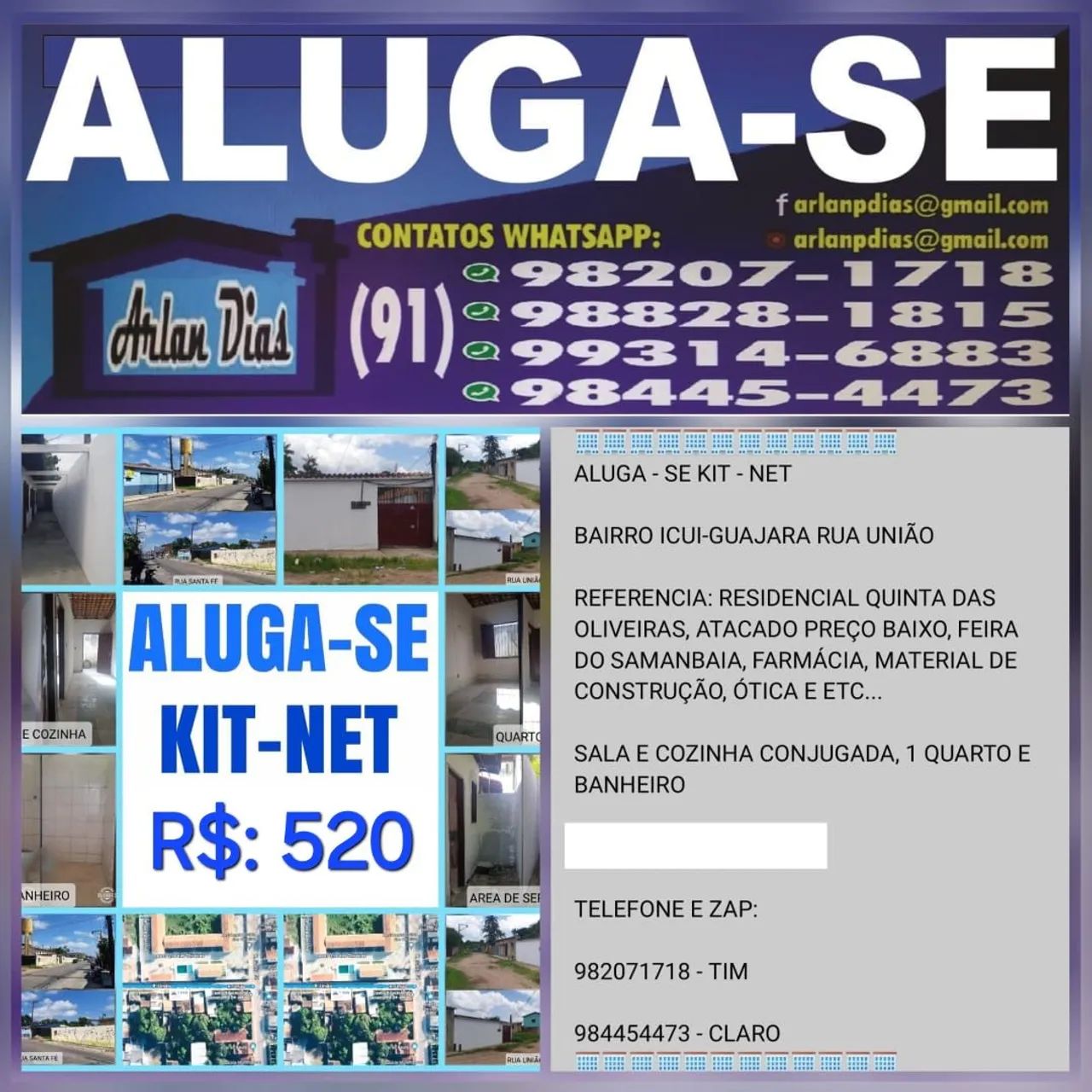ALUGA-SE KIT-NET ICUÍ-GUAJARÁ RUA UNIÃO 