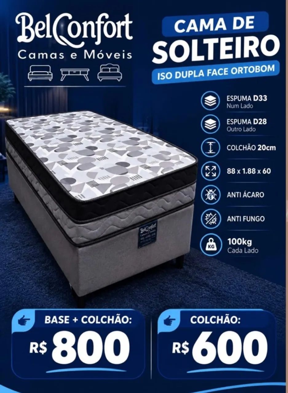 BASE+COLCHÃO D33 ORTOBOM À PRONTA-ENTREGA 
