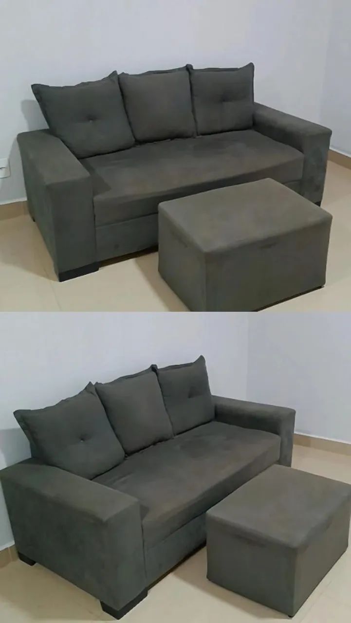 Sofá 3 lugares com puff