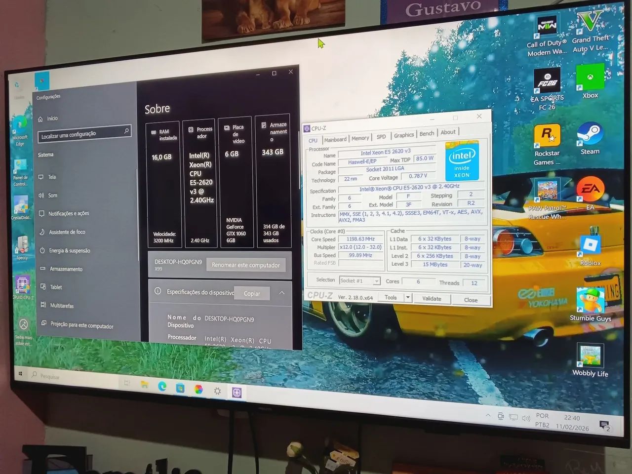 Pc Gamer GTX 1060 6GB DDR6/ 16GB Ram 3200mhz /Xenon 2620 6N 12T /SSD 240GB SSD 128GB C/W10 - Foto 2