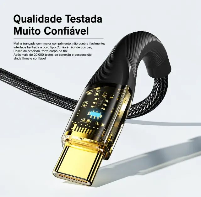 Cabo Essager USB-C para USB-C 100W 2m com LED - Novo - Foto 4