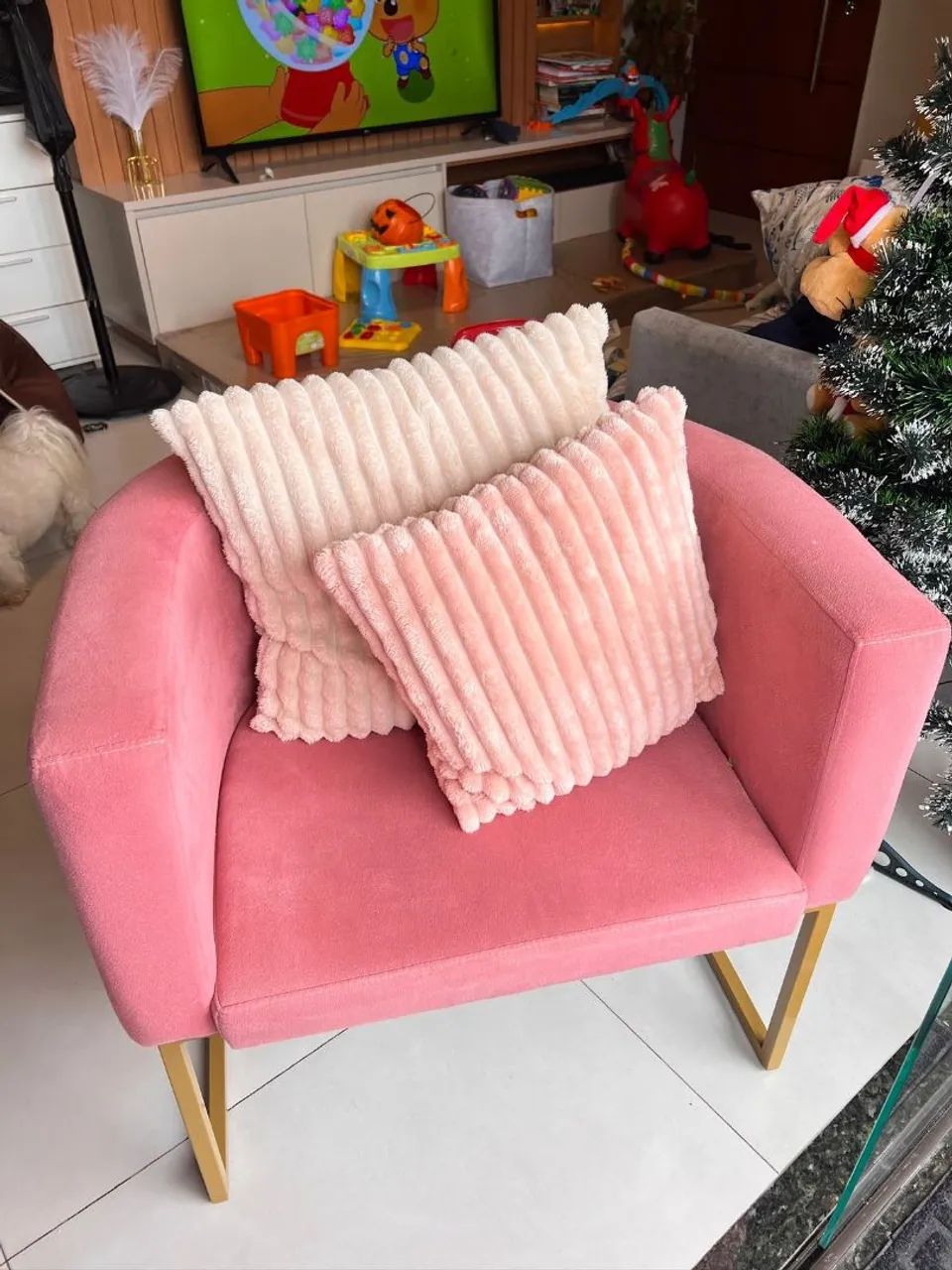 Poltrona Rosa com Base de Ferro 
