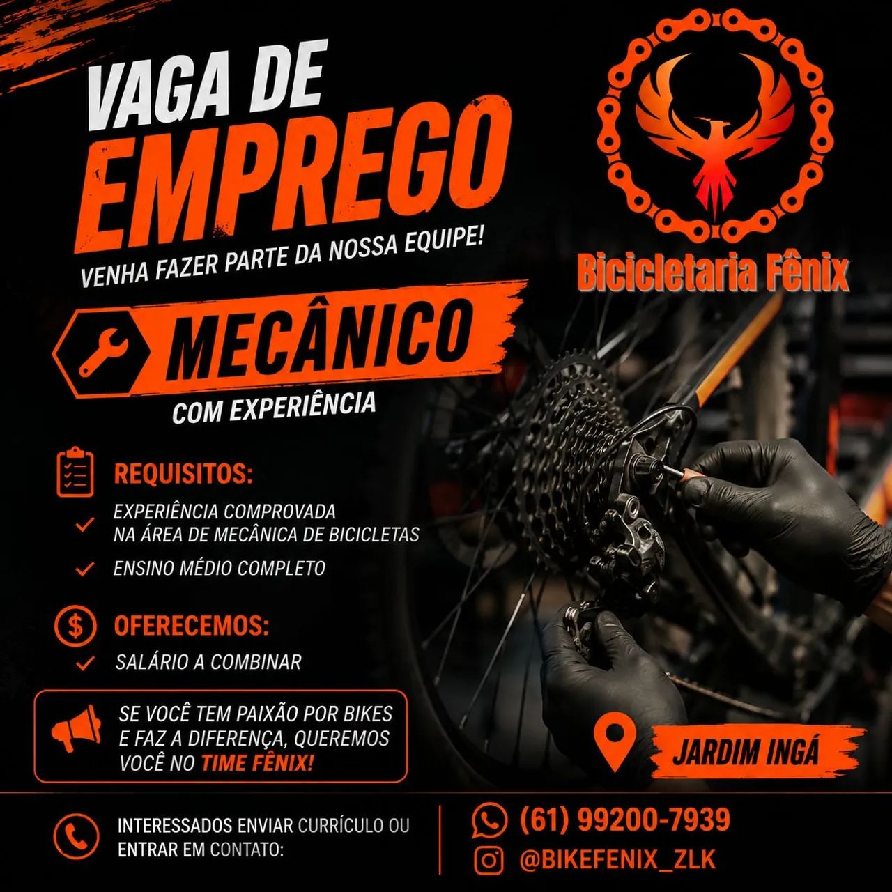 Vaga de emprego, mecânico de bicicleta. 