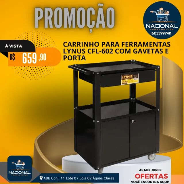 CARRINHO PARA FERRAMENTAS LYNUS CFL-602 COM GAVETAS E PORTA