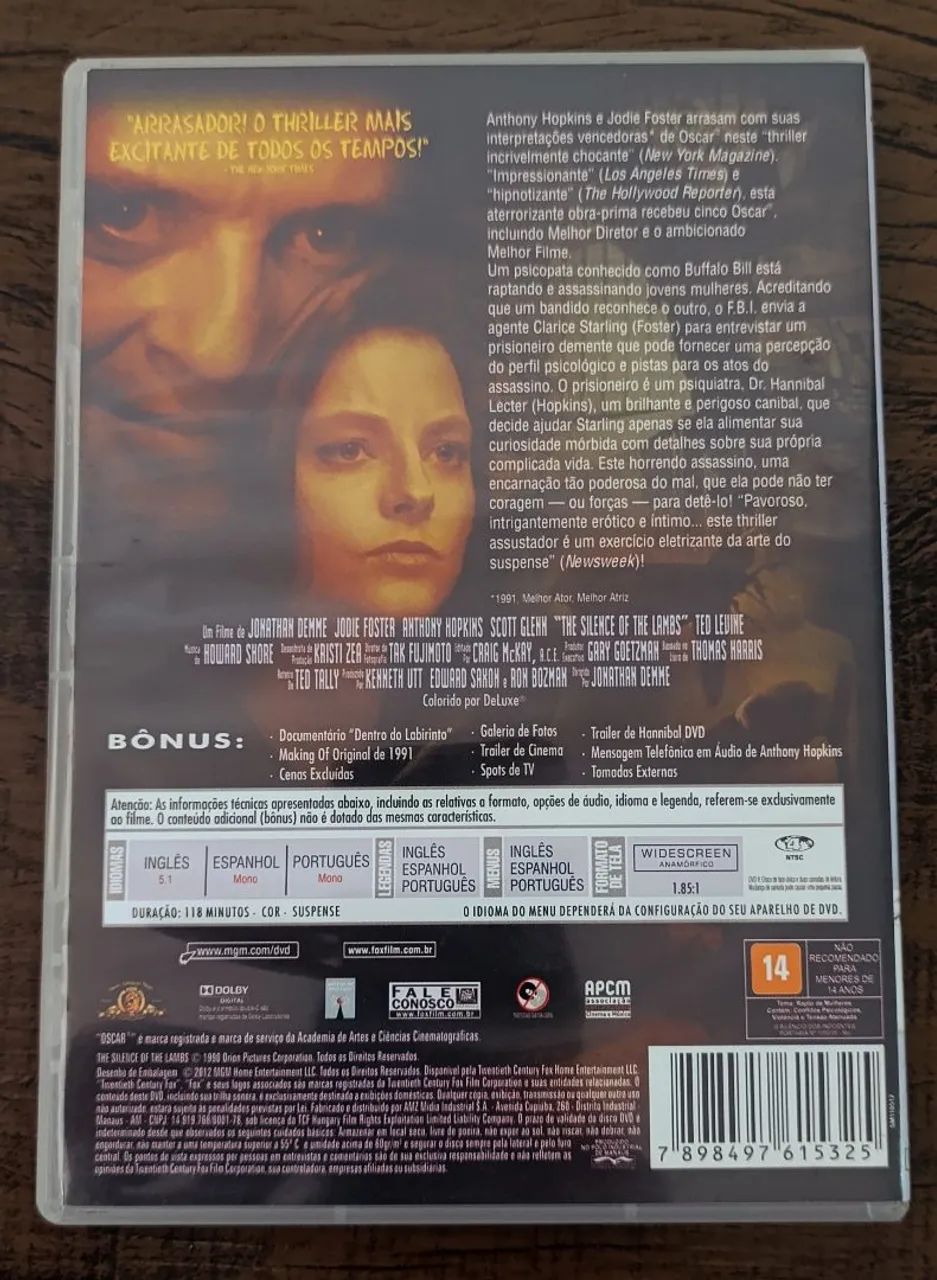 DVD O Silêncio dos Inocentes - Foto 2