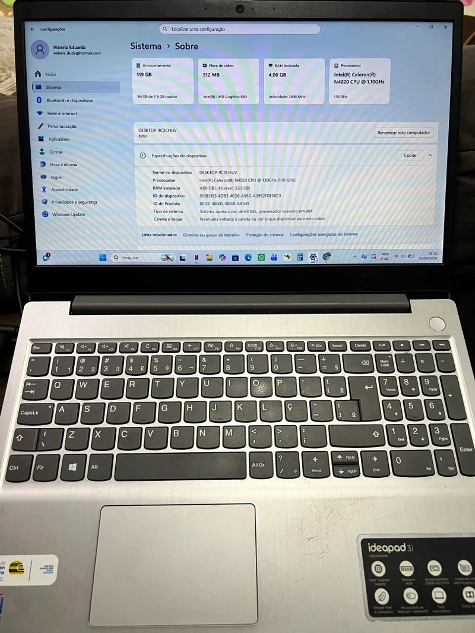 Notebook Lenovo R$ 900