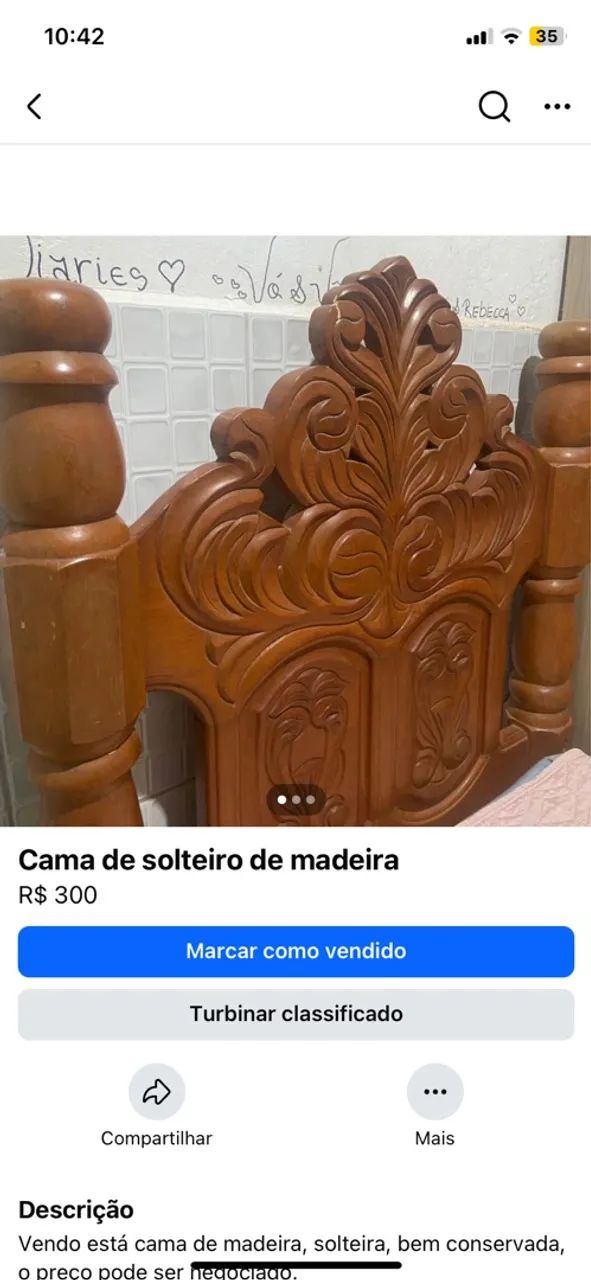 Cama de solteiro de madeira trabalhada - Foto 3