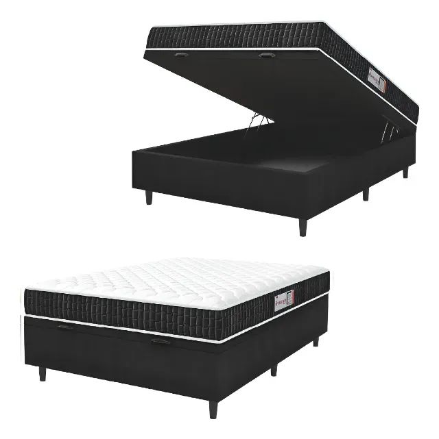 Colchão Casal Espuma D33 + Cama Box Baú Preto Hellen 