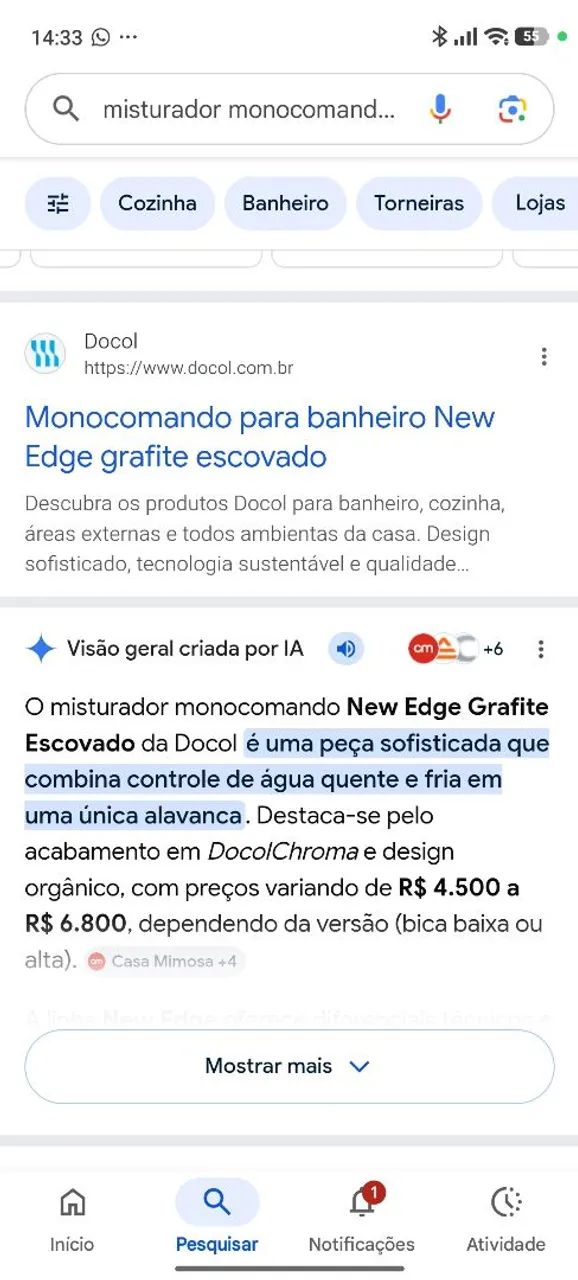 Misturador monocomando Edge Docol grafite escovado  - Foto 2