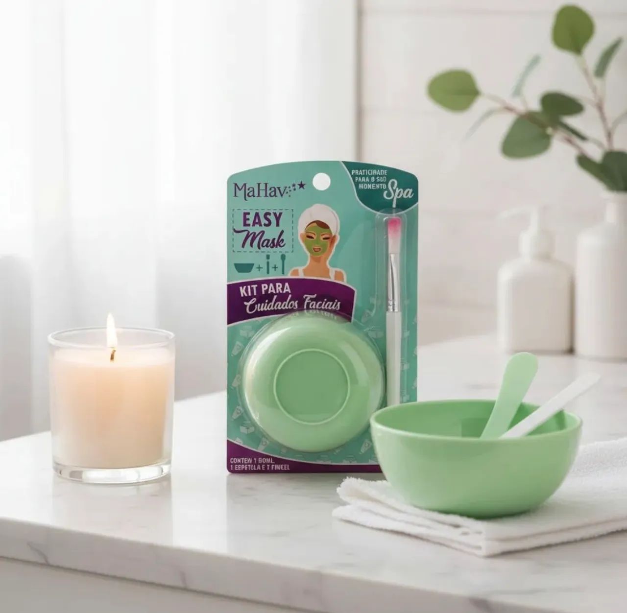 Kit para Cuidados Faciais Pote + Pincel + Espátula - Foto 3