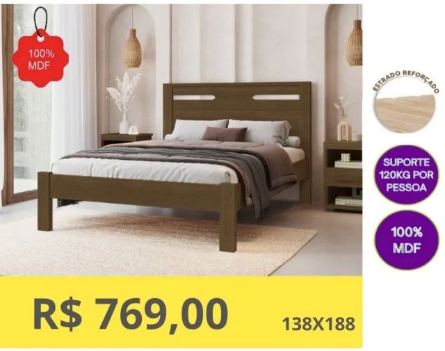 CAMA CASAL MADEIRA 100% MDF A PRONTA-ENTREGA  - Foto 3