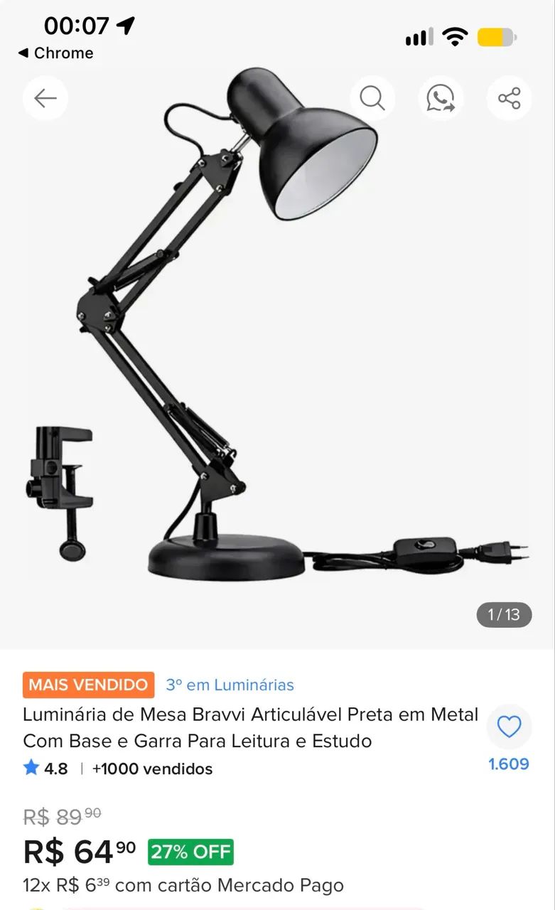 Luminária Pixar Articulada com lâmpada  - Foto 4