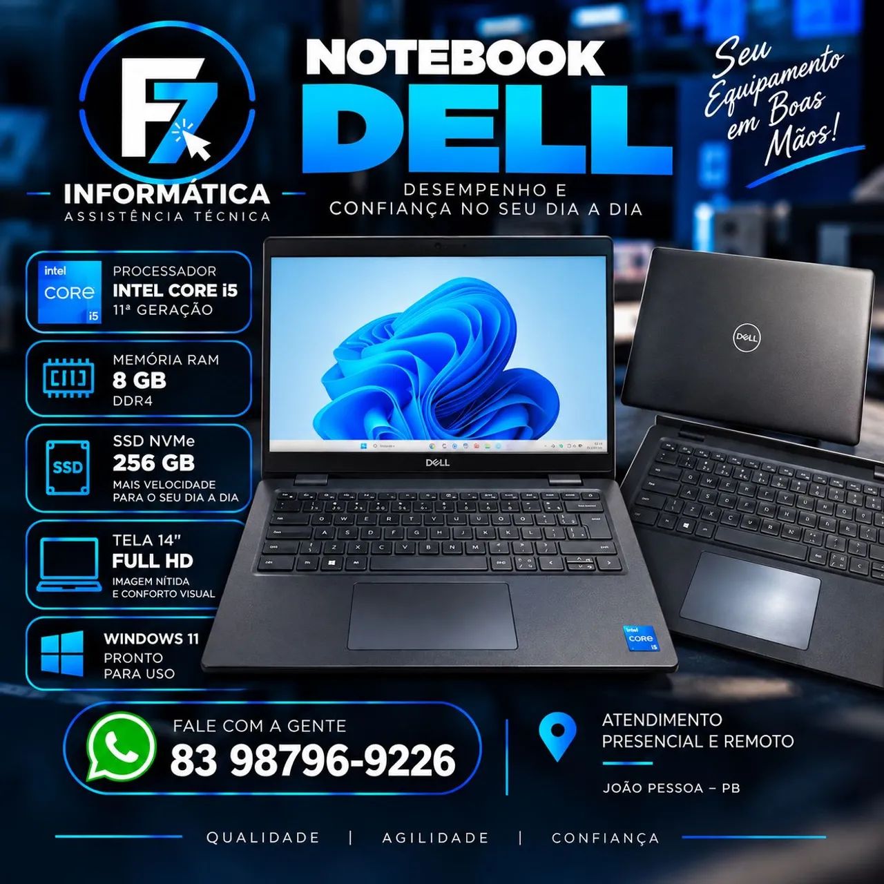 Notebook Dell core i5- 11 geração, 8gb de ram, SSD Nvme 256gb