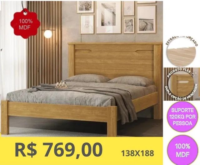 CAMA CASAL MADEIRA 100% MDF A PRONTA-ENTREGA  - Foto 2