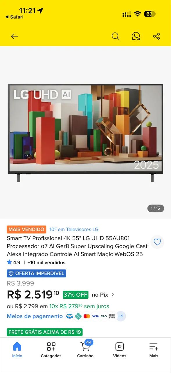 Smart Tv Profissional 4k 55 polegadas LG - Foto 3