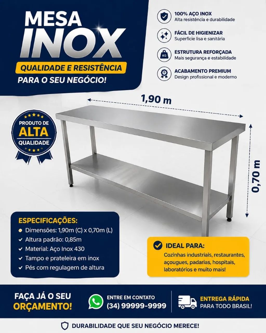 Mesa inox 1.90X0.70