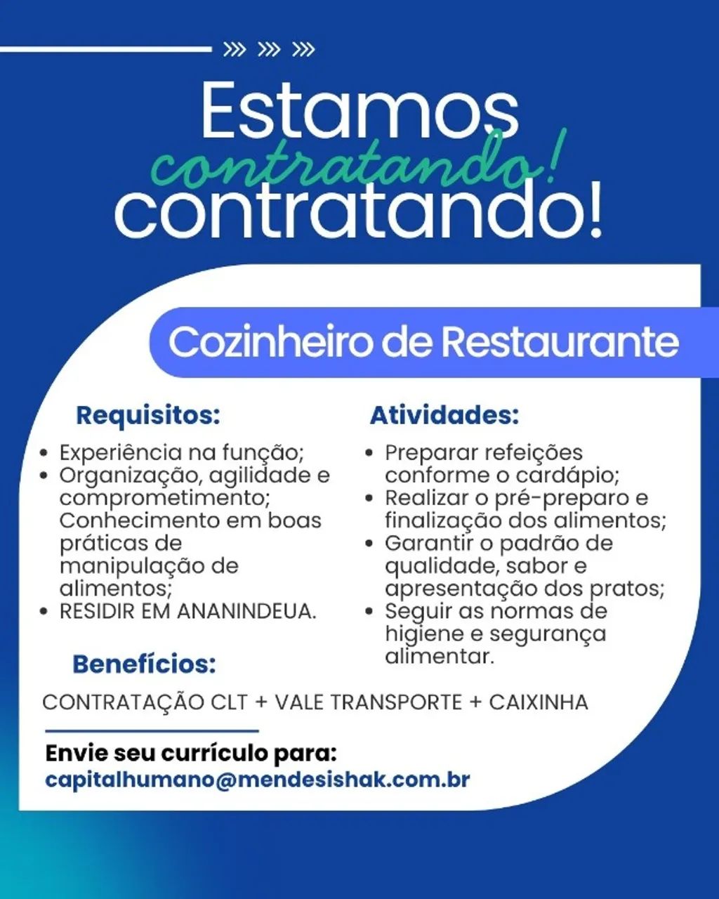 Cozinheiro de Restaurante - Ananindeua