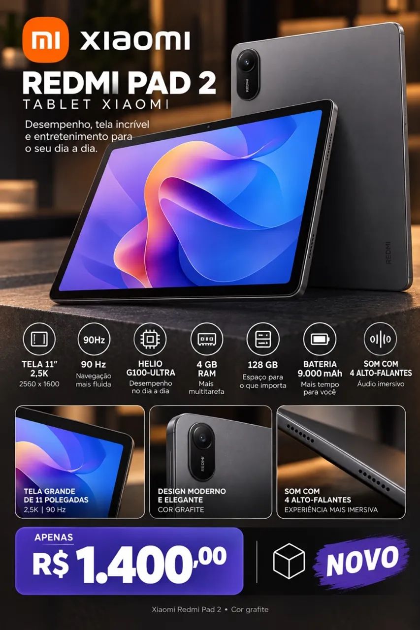Xiaomi Redmi Pad 2 - Novo | 4GB RAM | 128GB | Grafite
