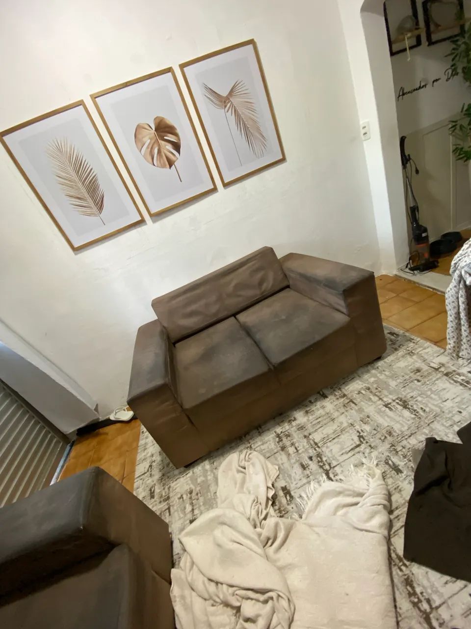 Sofa for renovation (two reclining sofas) + pouf and covers and blankets.459238894785024000