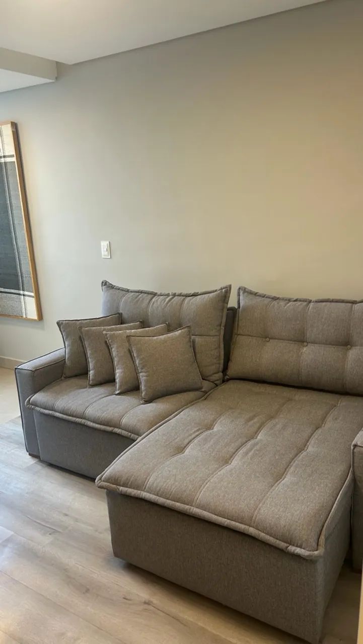 Sofá retrátil 2 Lugares Cinza em Linho - Elegante e Conservado