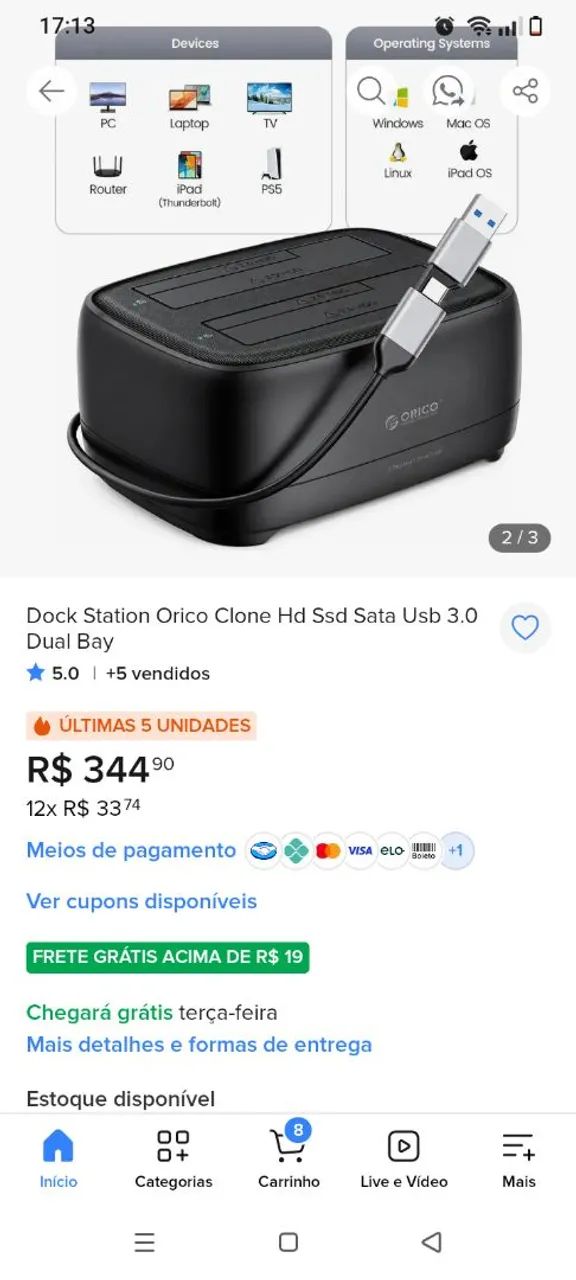 Adaptador para HD, e SSD para uso externo  - Foto 3