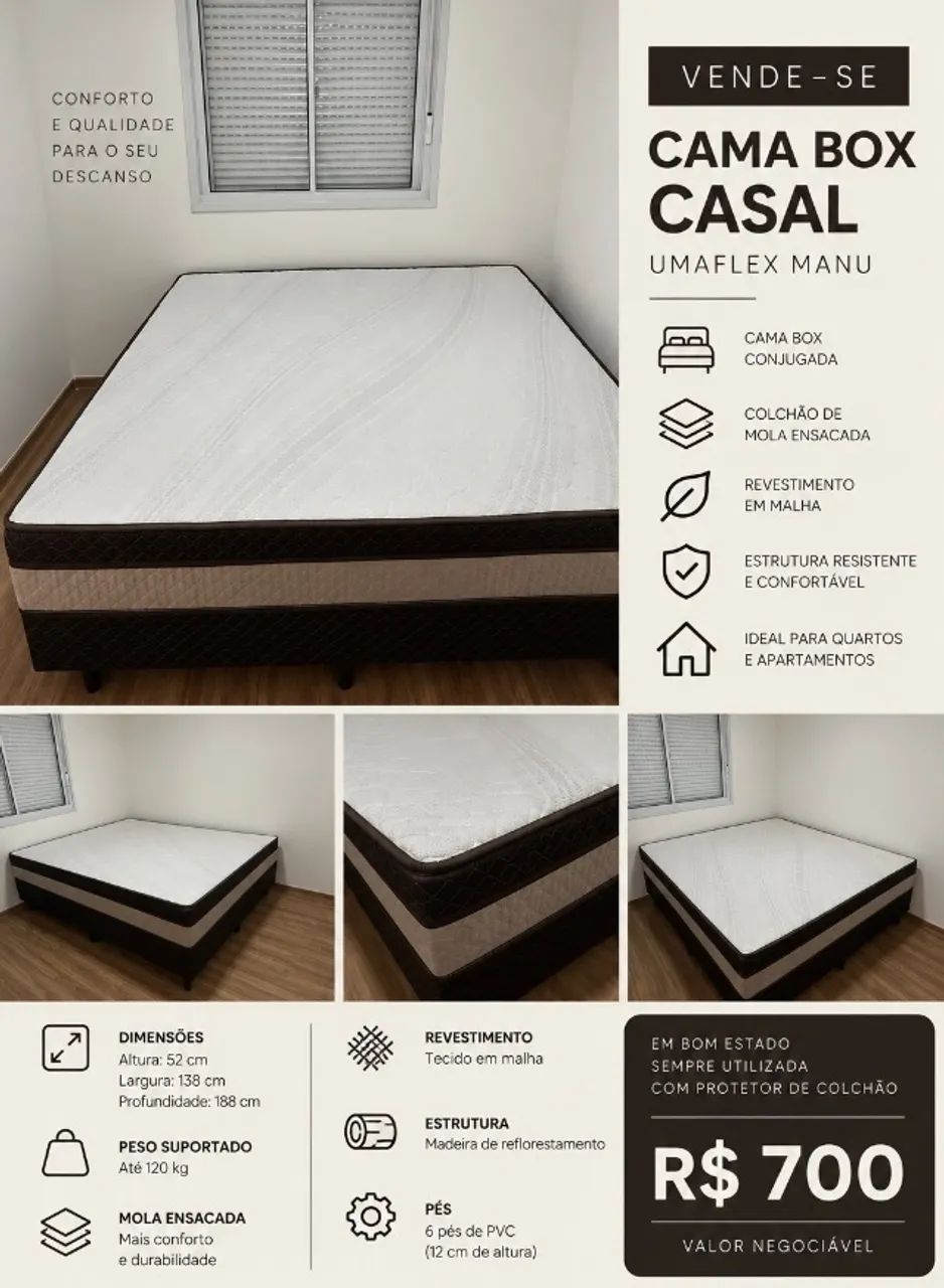 Cama Box Conjugada Casal Umaflex Manu - R$ 700