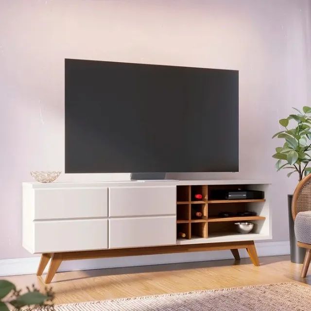 Rack Para TV até 70 Polegadas 2 Portas Pés Madeira Maciça DIVIDIMOS EM ATÉ 10X SEM JUROS