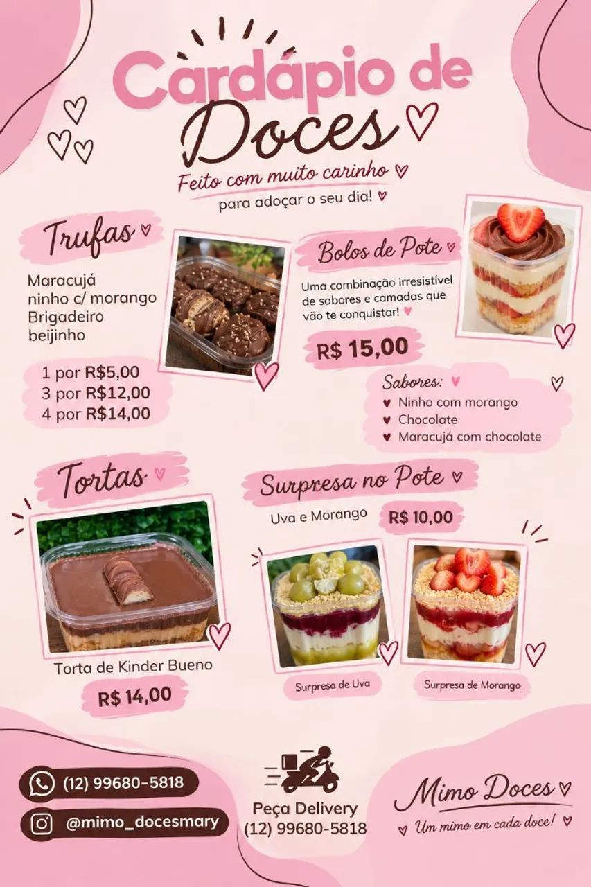 Doces diversos, bolos de potes, tortas, trufas e muito mais 