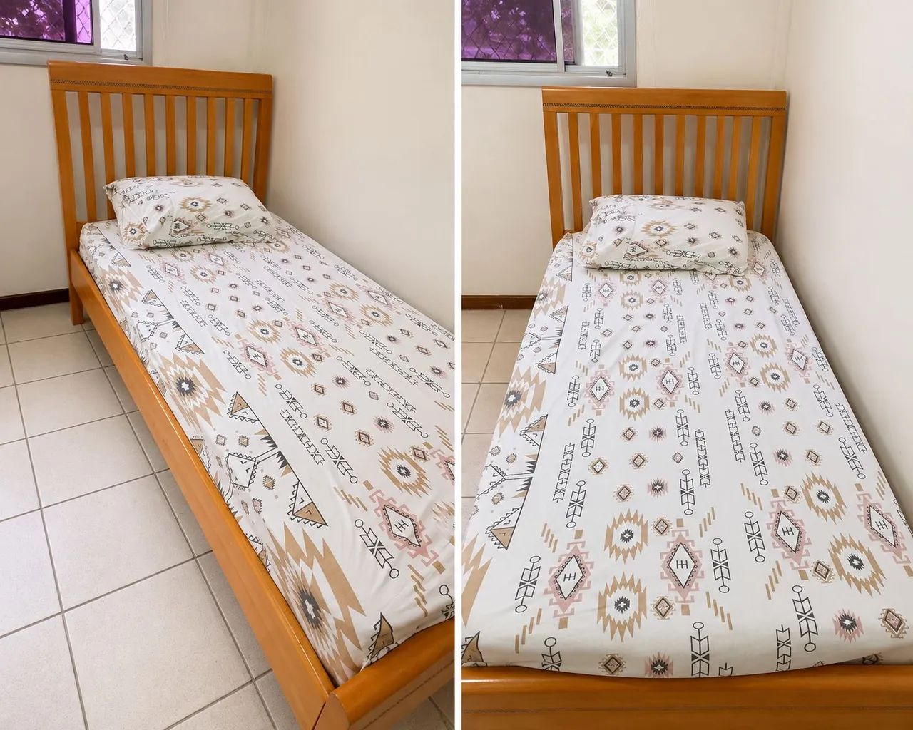 Cama de solteiro em madeira maçiça com colchão