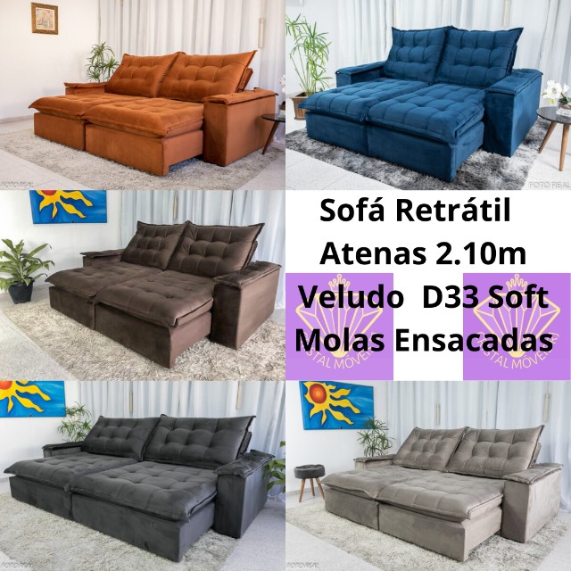 Sofá Retrátil  2.10m Veludo  D33 Soft Molas Ensacadas RF