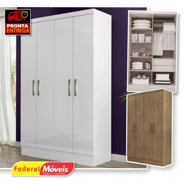 Guarda Roupa 100% MDF Paris com 4 Portas - Fazemos Entrega - Promoção