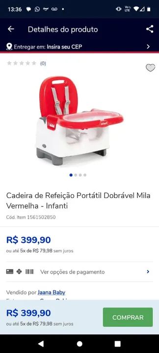 Cadeira de Alimentação Infantil Infanti Vermelha - Foto 5